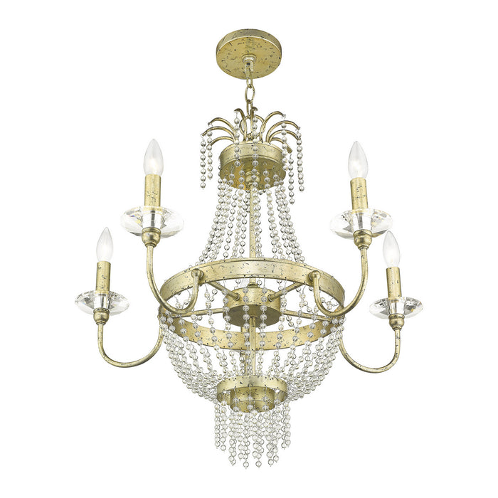 Five Light Chandelier from the Valentina collection in Hand Applied Winter Gold finish