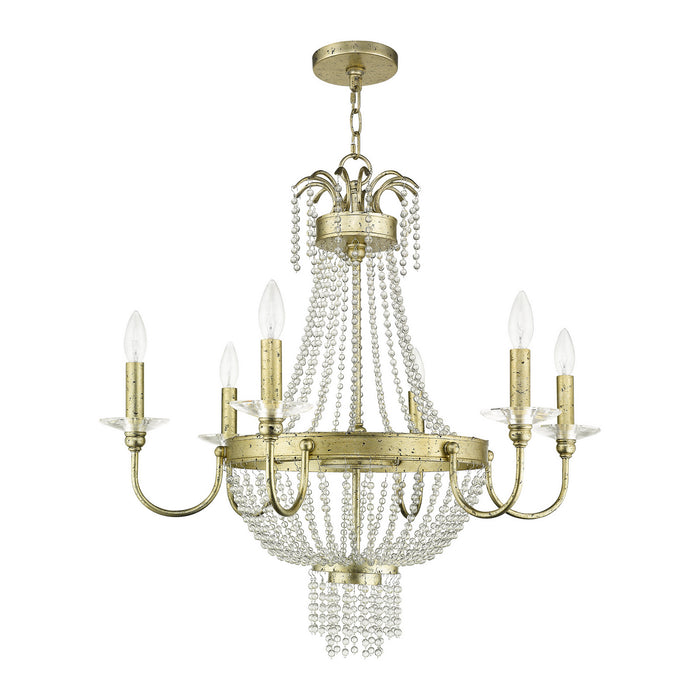 Six Light Chandelier from the Valentina collection in Hand Applied Winter Gold finish