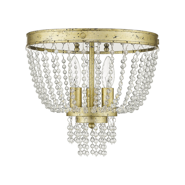 Three Light Ceiling Mount from the Valentina collection in Hand Applied Winter Gold finish
