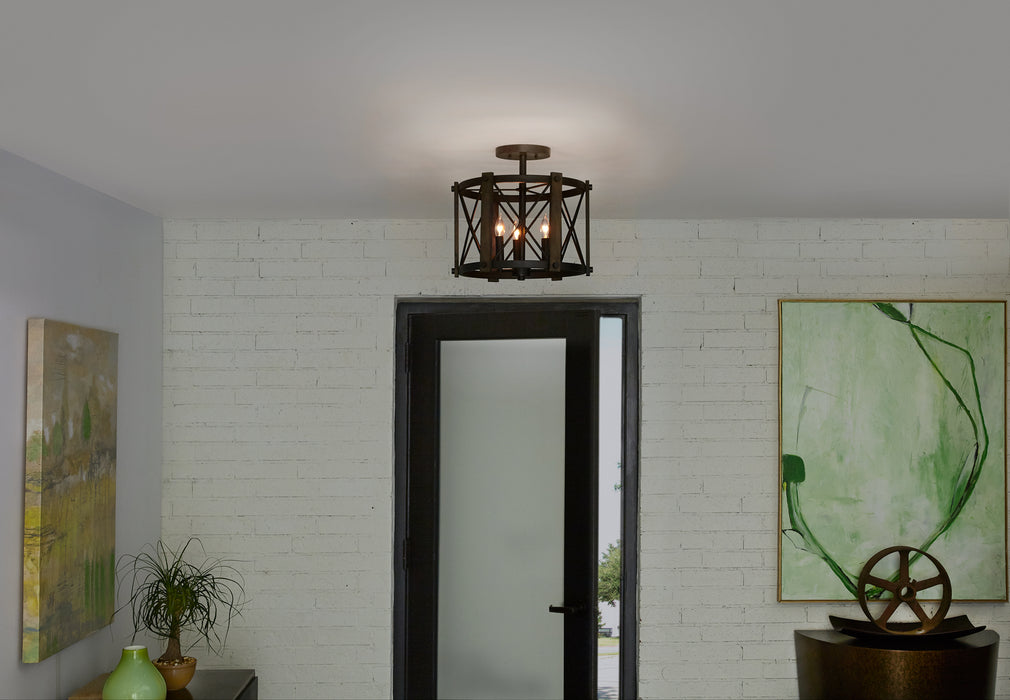 Three Light Semi-Flush Mount from the Baron collection in Marcado Black finish
