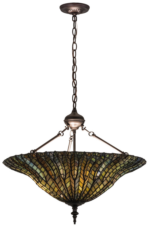 Meyda Tiffany - 166263 - Six Light Inverted Pendant - Tiffany Lotus Leaf - Mahogany Bronze