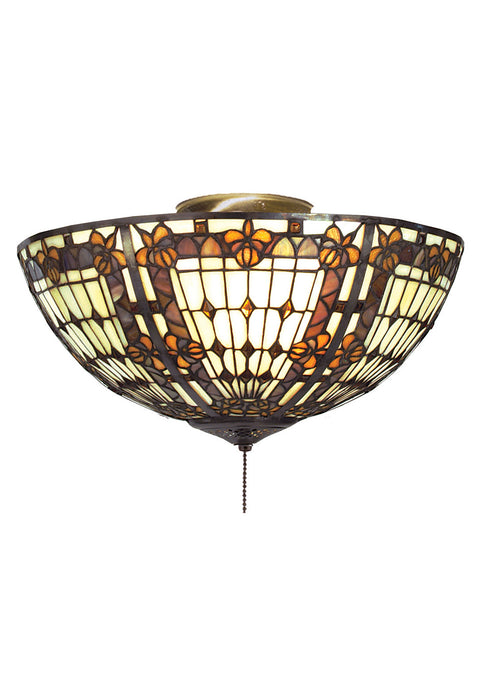 Meyda Tiffany - 95271 - Three Light Flushmount - Fleur-De-Lis - Beige Ha Green/Blue Amber