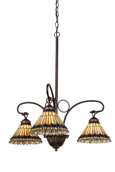 Meyda Tiffany - 16094 - Three Light Chandelier - Tiffany Jeweled Peacock - Pewter,Custom
