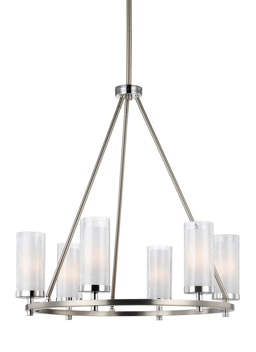 Six Light Chandelier from the Jonah collection in Satin Nickel / Chrome finish