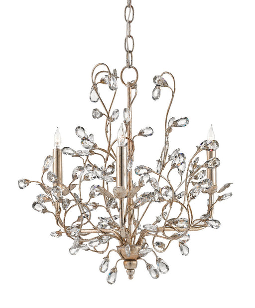 Currey and Company - 9974 - Three Light Chandelier - Crystal Bud - Silver Granello