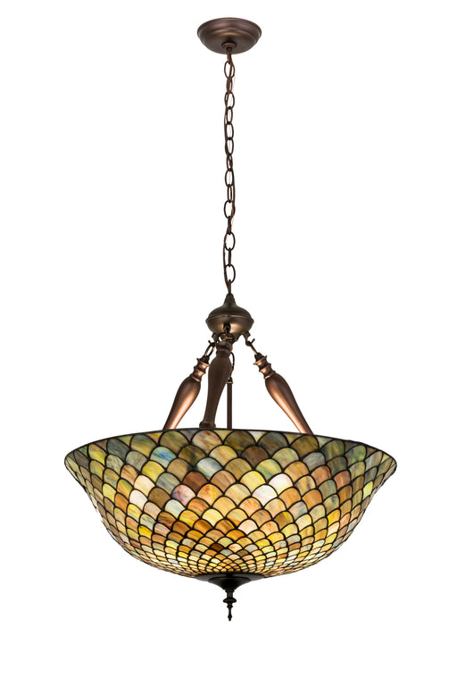 Meyda Tiffany - 31830 - Three Light Inverted Pendant - Tiffany Fishscale - Mahogany Bronze