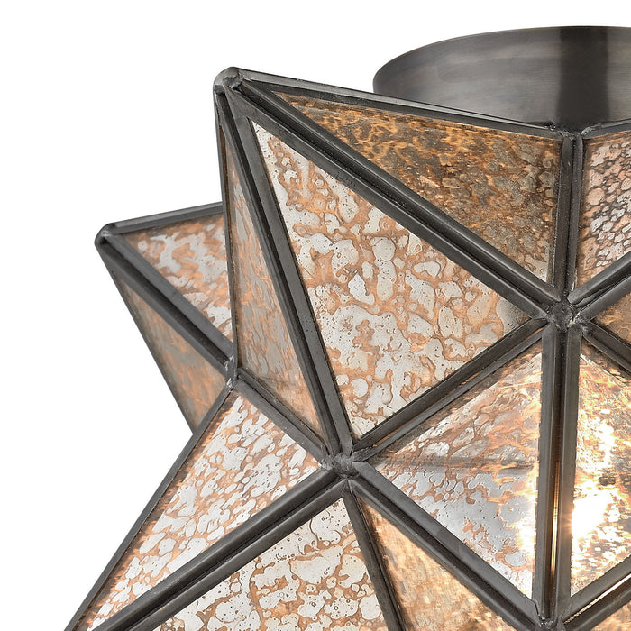 One Light Flush Mount from the Moravian Star collection in Antique Mercury finish
