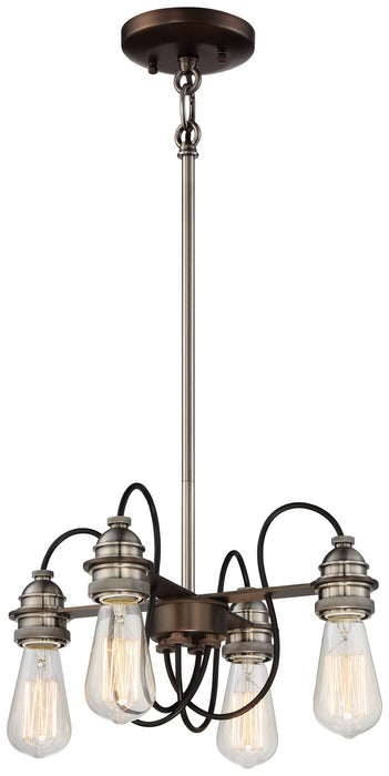 Four Light Semi Flush Mount from the Uptown Edison collection in Harvard Court Bronze W/Pewter finish