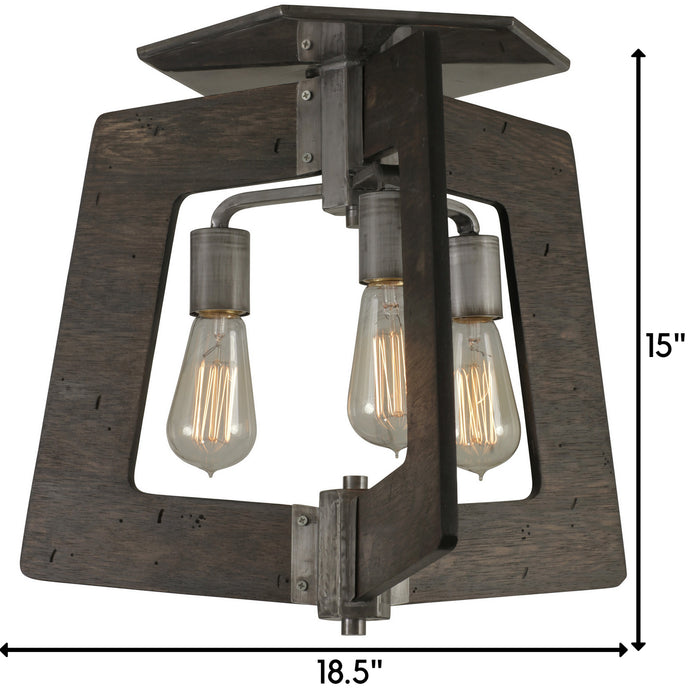 Three Light Ceiling Mount from the Lofty collection in Steel finish