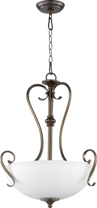 Quorum - 8108-3-86 - Three Light Pendant - Powell - Oiled Bronze w/ Satin Opal