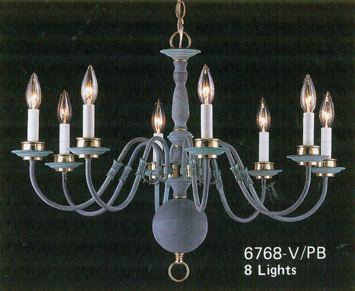 Classic Lighting - 6768 V/PB - Eight Light Chandelier - Classic Willaimsburgs - Verde w/ Polished Brass Accents