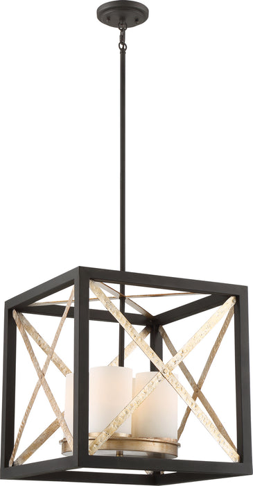 Nuvo Lighting - 60-6134 - Four Light Pendant - Boxer - Matte Black / Antique Silver Accents