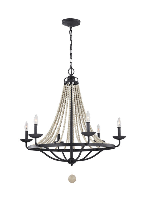Six Light Chandelier from the Nori collection in Dark Weathered Zinc / Driftwood Grey finish