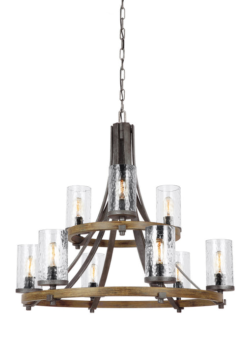 Nine Light Chandelier from the ANGELO collection in Distressed Weathered Oak / Slate Grey Metal finish