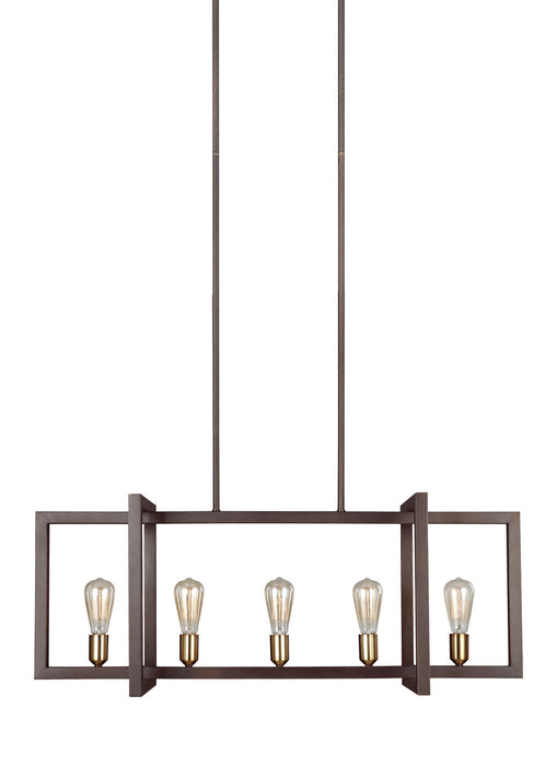 Five Light Island Chandelier from the FINNEGAN collection in New World Bronze finish
