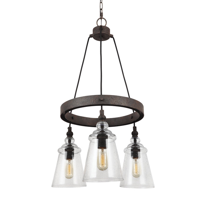Three Light Chandelier from the Loras collection in Dark Weathered Iron finish