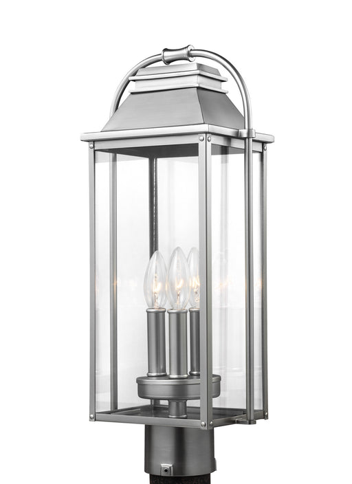 Generation Lighting - OL13207PBS - Three Light Post Lantern - Wellsworth - Painted Brushed Steel