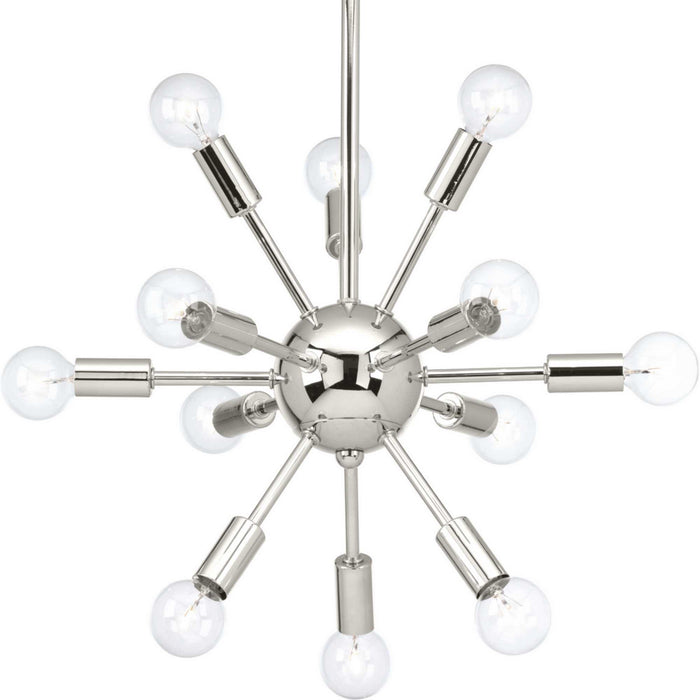 12 Light Chandelier from the Ion collection in Polished Nickel finish