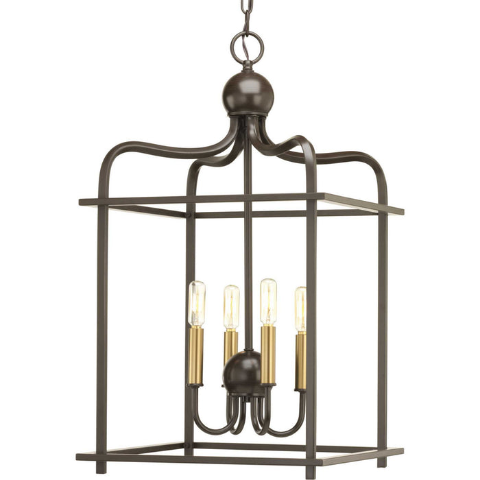 Four Light Foyer Pendant from the Assembly Hall collection in Antique Bronze finish