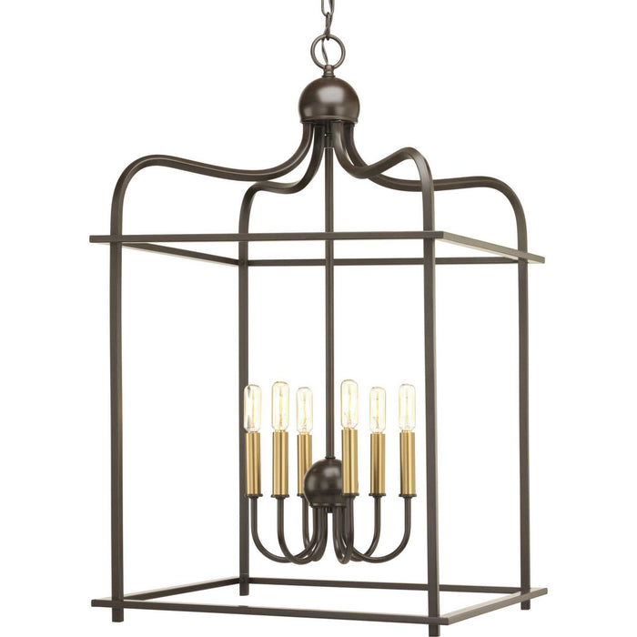 Six Light Foyer Pendant from the Assembly Hall collection in Antique Bronze finish
