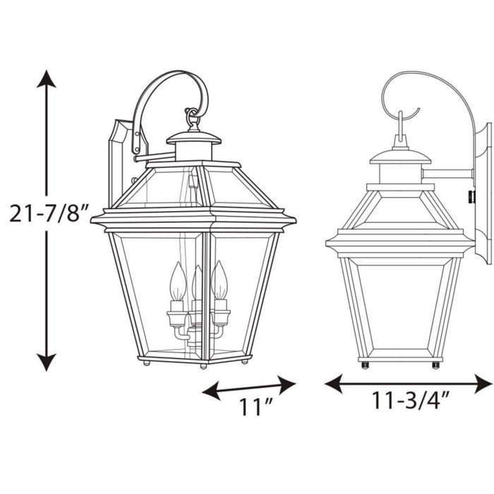 Three Light Wall Lantern from the Burlington collection in Antique Bronze finish