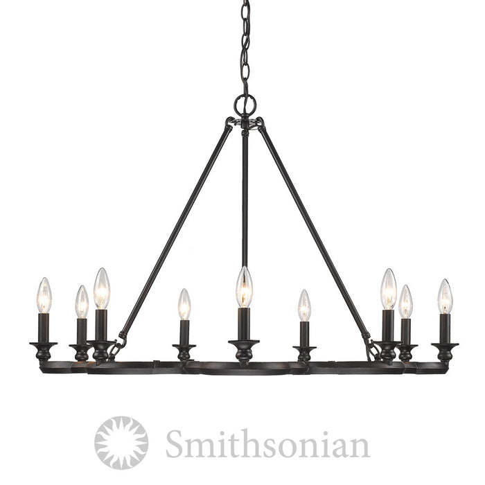 Nine Light Chandelier from the Saxon collection in Aged Bronze finish