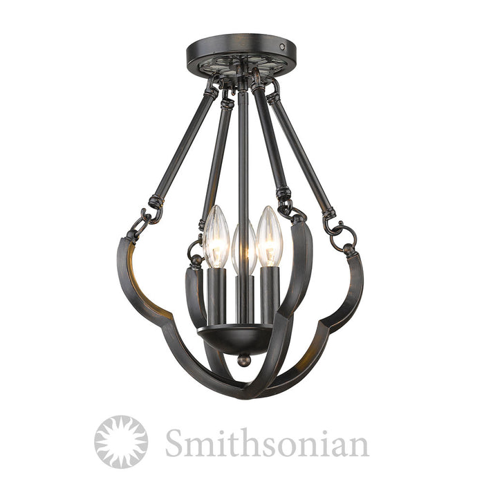 Three Light Semi-Flush Mount from the Saxon collection in Aged Bronze finish