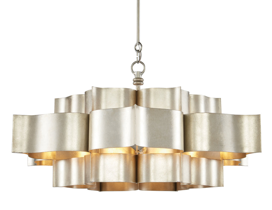 Six Light Chandelier from the Grand Lotus collection in Contemporary Silver Leaf finish