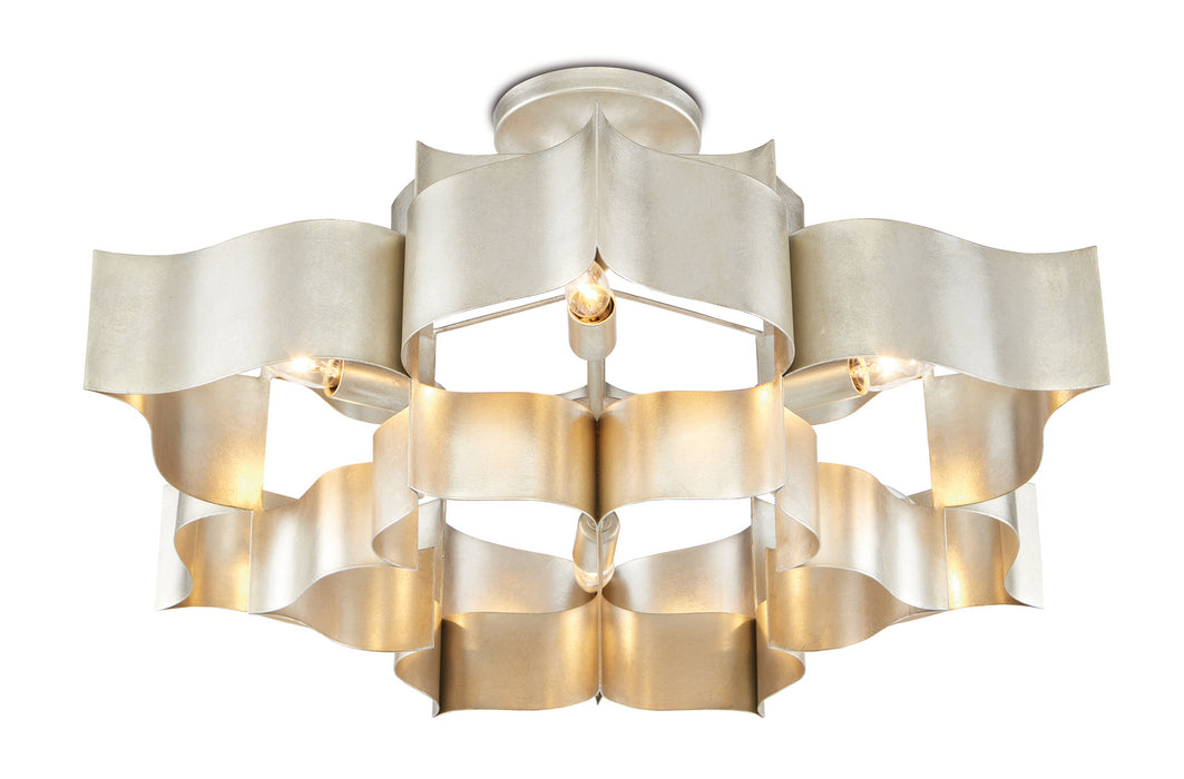 Six Light Chandelier from the Grand Lotus collection in Contemporary Silver Leaf finish