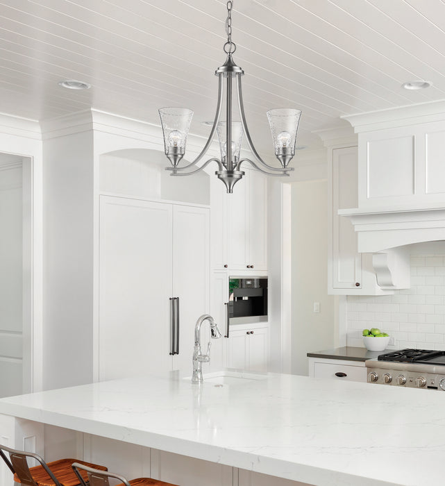 Three Light Chandelier from the Natalie collection in Satin Nickel finish