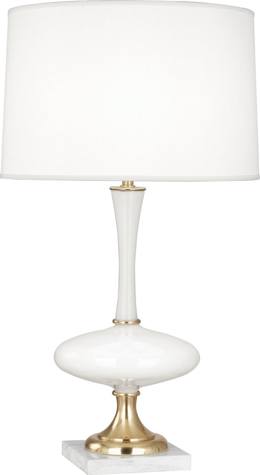 Robert Abbey - 480 - One Light Table Lamp - Raquel - White Glass w/ Modern Brass & White Marble