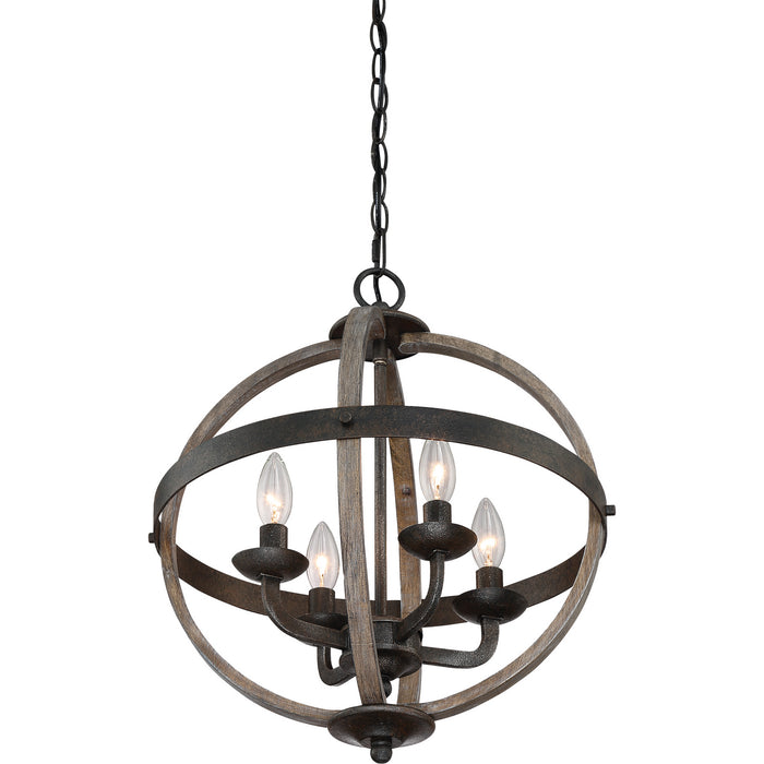 Four Light Foyer Pendant from the Fusion collection in Rustic Black finish