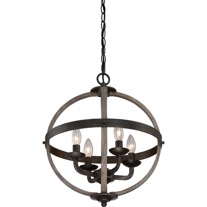 Four Light Foyer Pendant from the Fusion collection in Rustic Black finish
