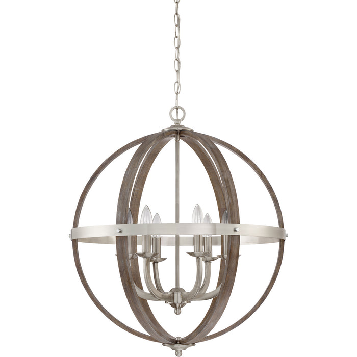 Six Light Foyer Pendant from the Fusion collection in Brushed Nickel finish