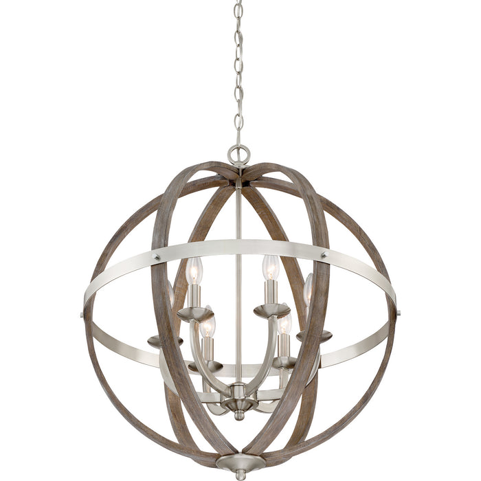 Six Light Foyer Pendant from the Fusion collection in Brushed Nickel finish