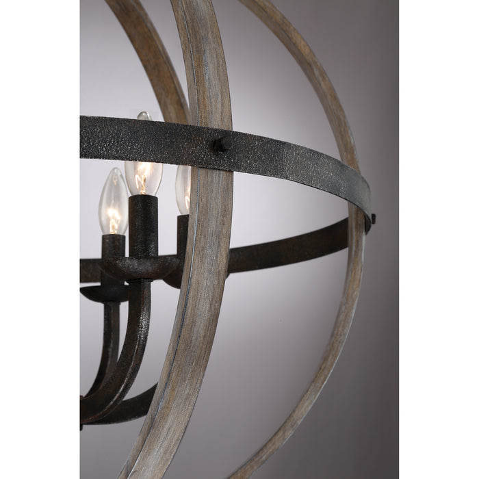 Six Light Foyer Pendant from the Fusion collection in Rustic Black finish