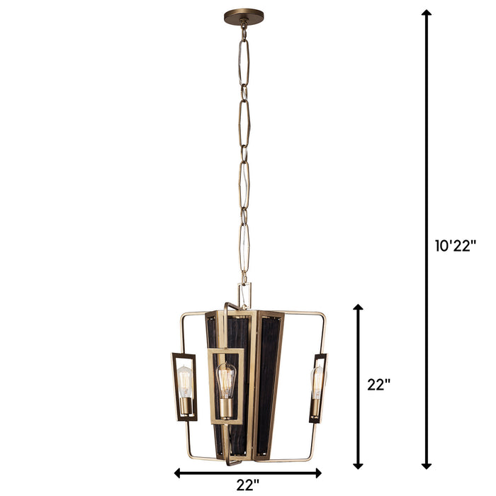 Three Light Chandelier from the Madeira collection in Rustic Gold finish
