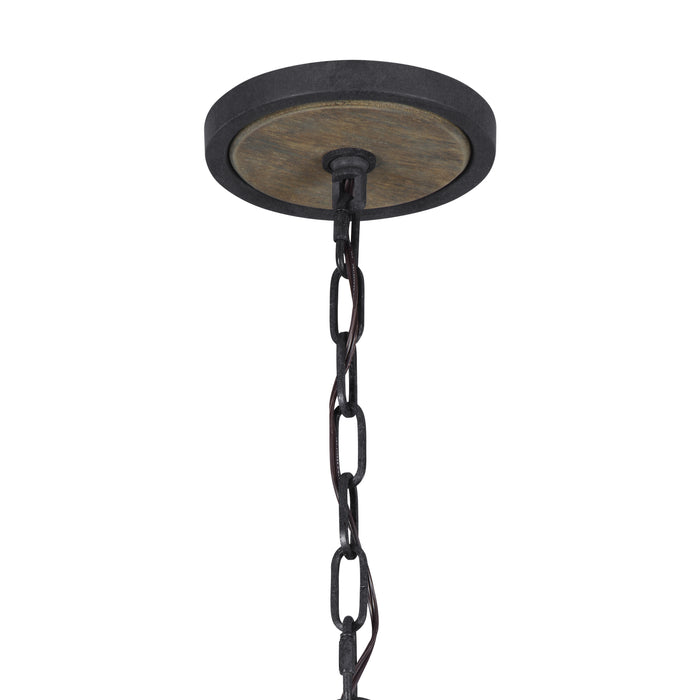 Six Light Pendant from the Allier collection in Weathered Oak Wood / Antique Forged Iron finish