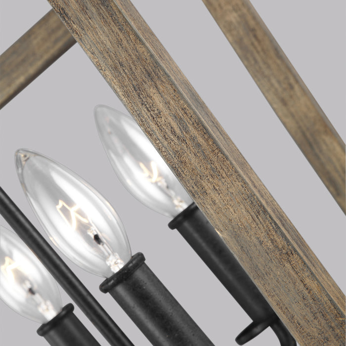 Four Light Chandelier from the Gannet collection in Weathered Oak Wood / Antique Forged Iron finish