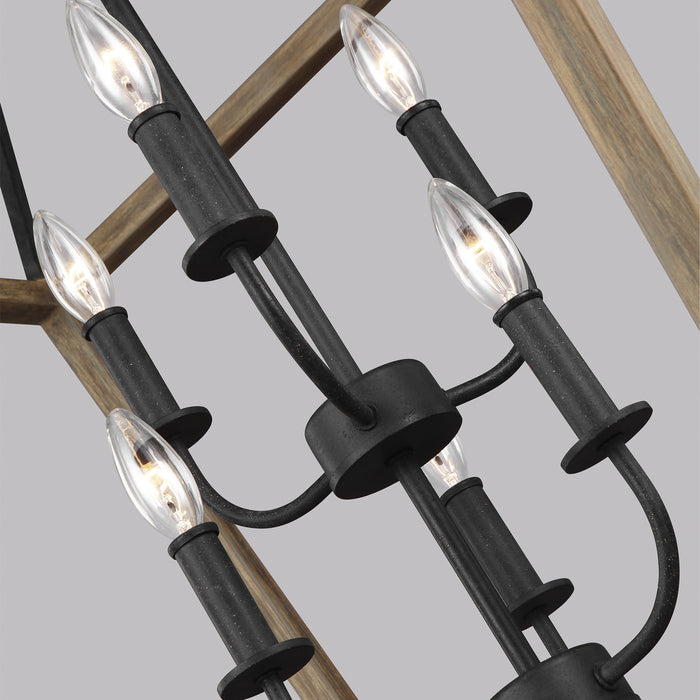 Six Light Chandelier from the Gannet collection in Weathered Oak Wood / Antique Forged Iron finish