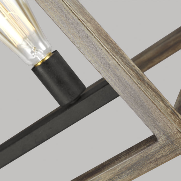 Five Light Linear Chandelier from the Gannet collection in Weathered Oak Wood / Antique Forged Iron finish