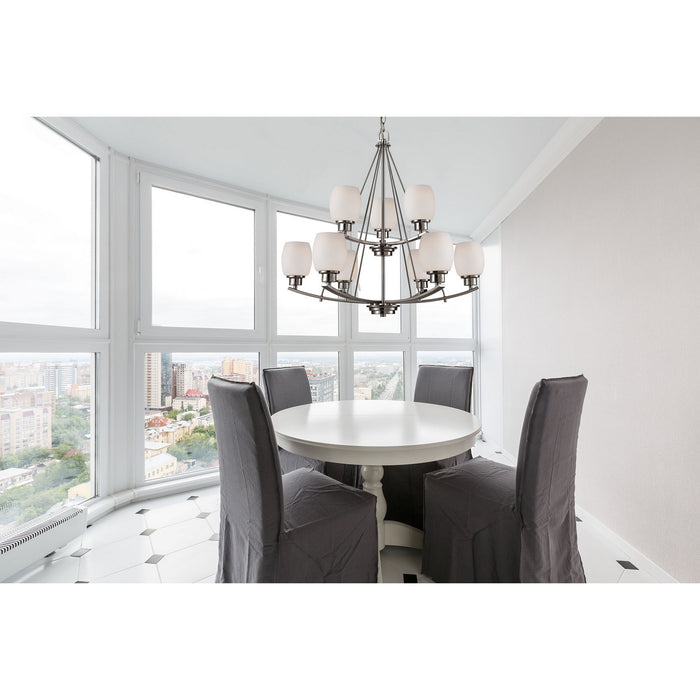 Nine Light Chandelier from the Casual Mission collection in Brushed Nickel finish