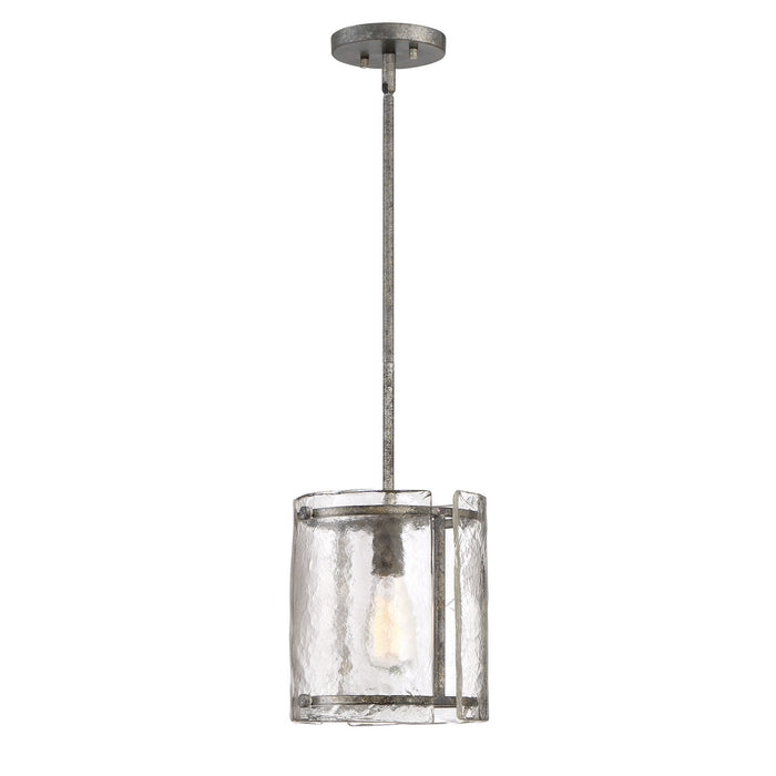 One Light Mini Pendant from the Fortress collection in Mottled Silver finish