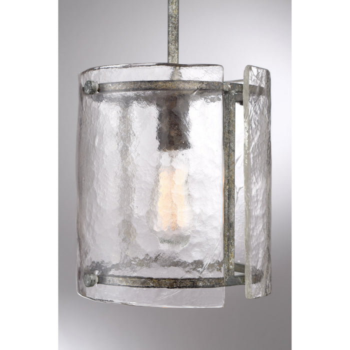 One Light Mini Pendant from the Fortress collection in Mottled Silver finish