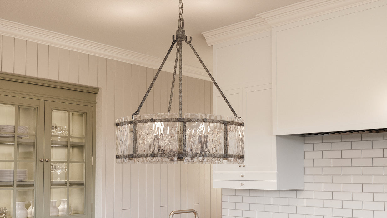 Five Light Pendant from the Fortress collection in Mottled Silver finish