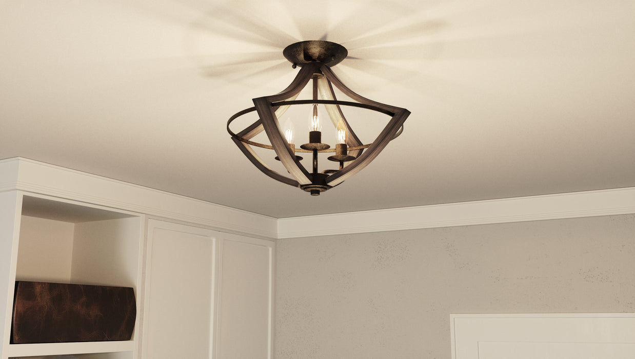 Three Light Semi Flush Mount from the Shire collection in Rustic Black finish