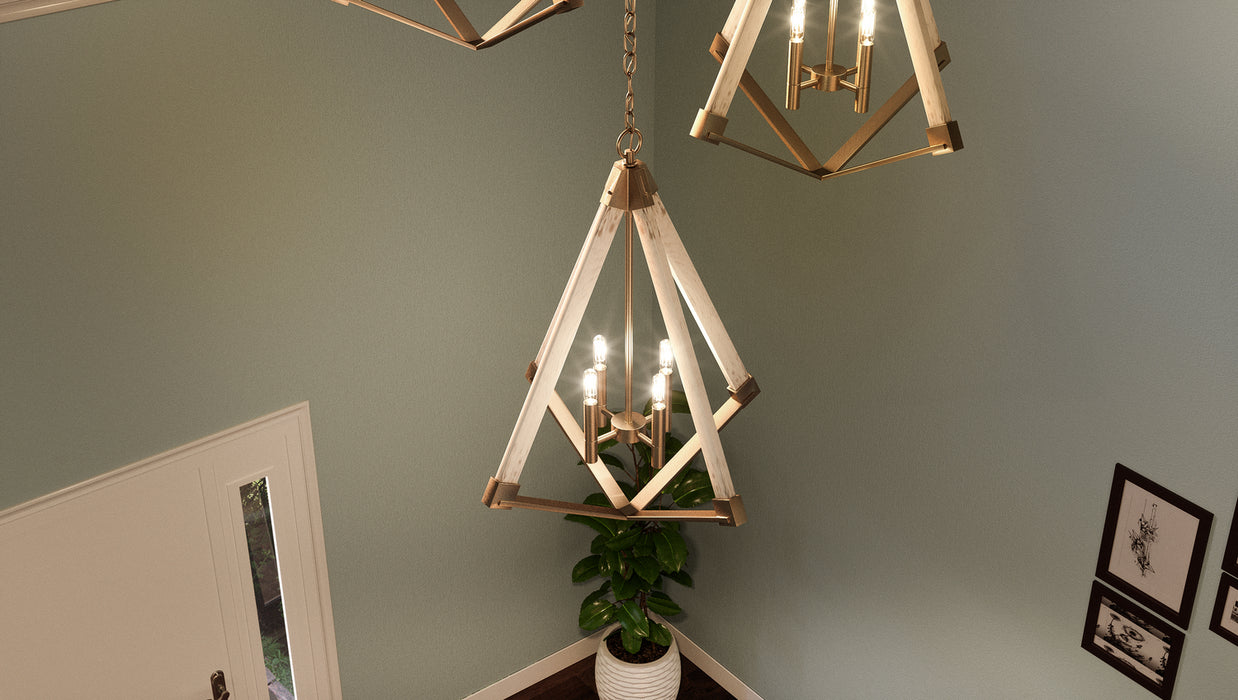 Four Light Foyer Pendant from the Viewpoint collection in Weathered Brass finish