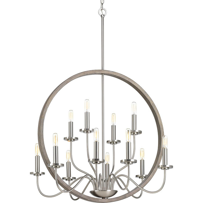 12 Light Chandelier from the Fontayne collection in Brushed Nickel finish