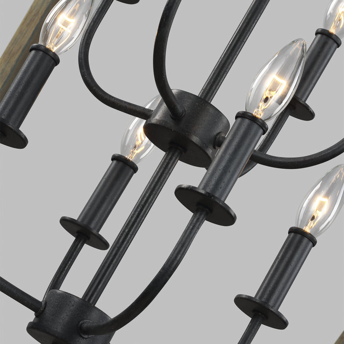 Eight Light Chandelier from the Gannet collection in Weathered Oak Wood / Antique Forged Iron finish