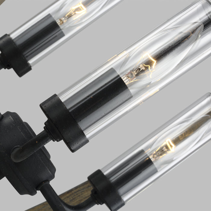 Five Light Outdoor Chandelier from the Allier collection in Weathered Oak Wood / Antique Forged Iron finish